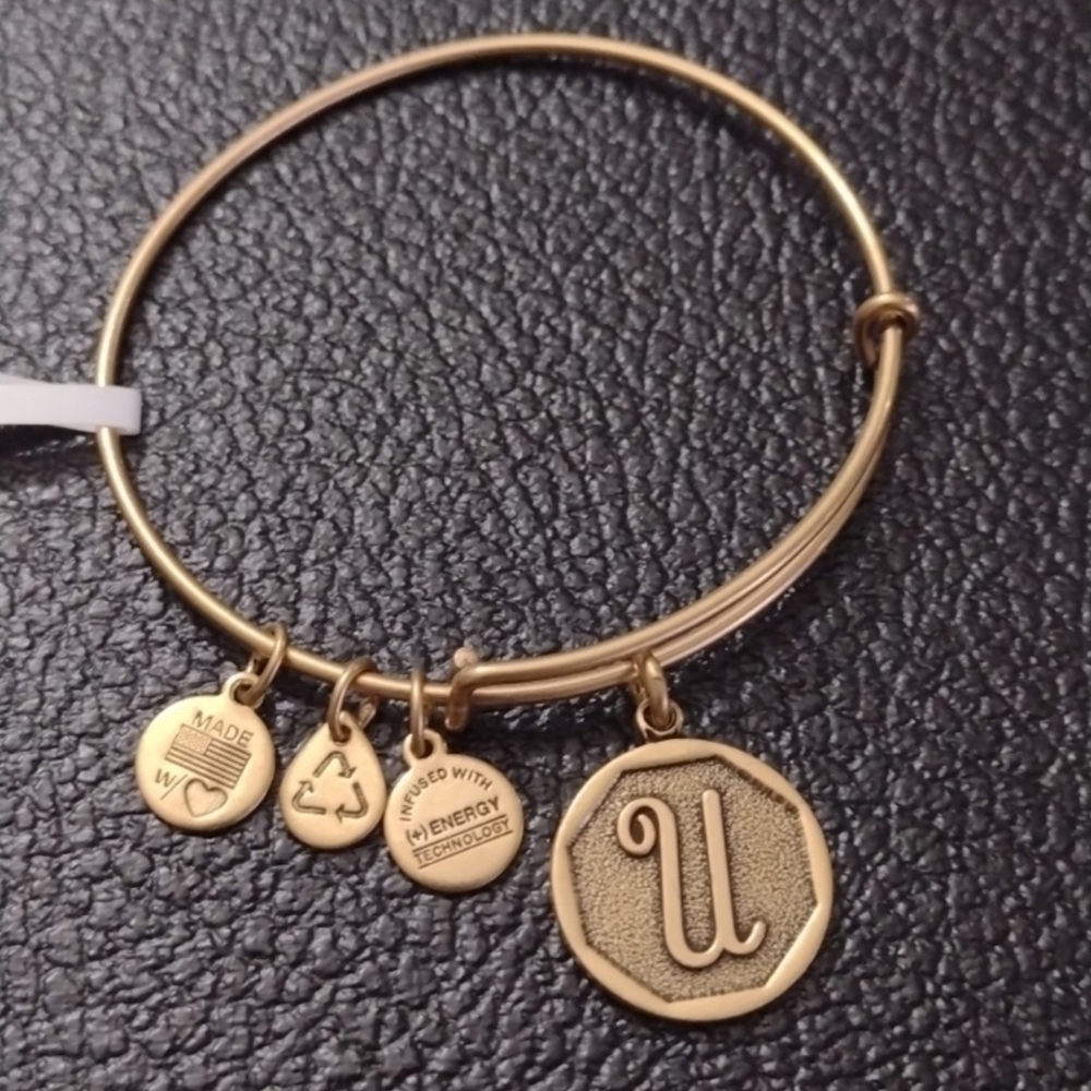 Alex and Ani Gold Bangle Charm Bracelet Letter U Initial U New Old Stock 2014